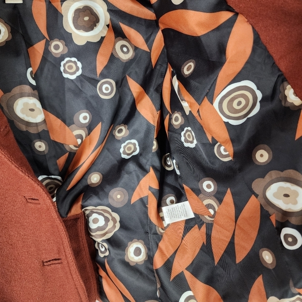 Banana Republic Wool Pea Coat High Collar Floral Lining Rust Size XS - Picture 12 of 16